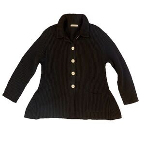 Margaret Winters 100% Cotton Cardigan Sweater Black MOP Button Up, Size Large